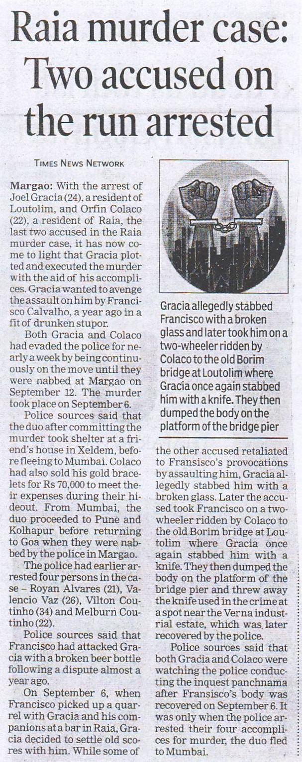Good Detection September 2019 Good Detection For The Month Of September 2019 The post's data relies primarily on news accounts, social media postings and police reports. goa police