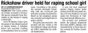 Rickshaw driver held for raping school girl.jpg - 